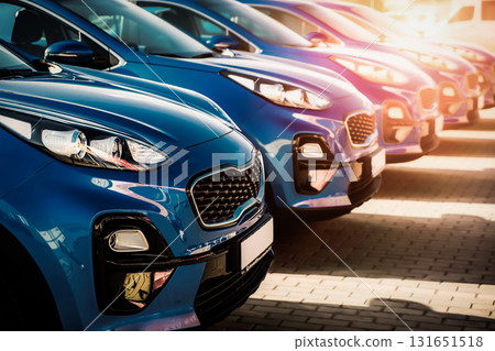 Blue Family business spotrs hatchback Car on sunset. Business success concept 131651518