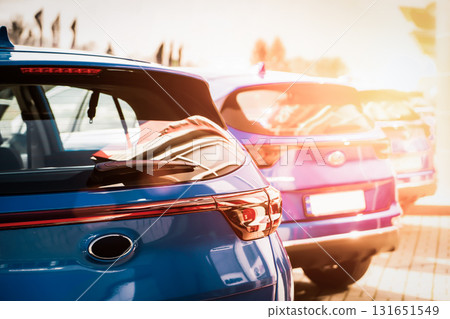 Blue Family business spotrs hatchback Car on sunset. Business success concept 131651549