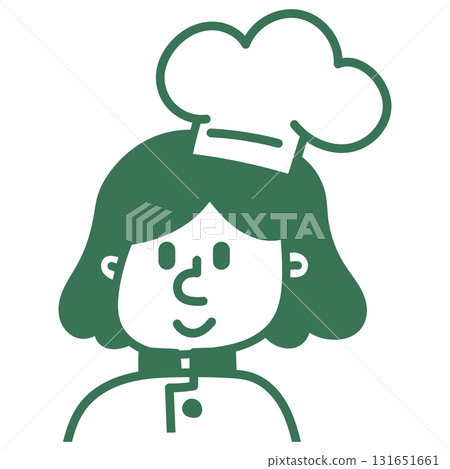 Cartoon doodle line illustration of a female chef character. Hand drawn cooking concept with simple doodle line style. Perfect for culinary, restaurant, and food logo design themes. 131651661