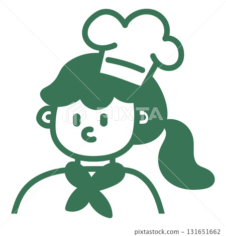 Cartoon doodle line illustration of a female chef character. Hand drawn cooking concept with simple doodle line style. Perfect for culinary, restaurant, and food logo design themes. 131651662