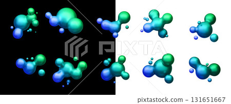 3D gradient morphing balls. Liquid blobs like lava lamp. Fluid 3D metaballs with metallic effect. Colorful vector illustration for cards, posters, advertising, flyers. Vector illustration 131651667