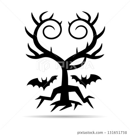 Spooky Halloween Tree in a Heart Shape Vector. Dark Fantasy Monster Silhouette. 131651738