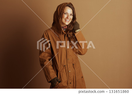 Smiling Woman in Colorful Autumn Scarf 131651860