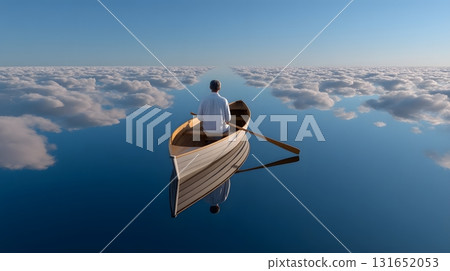 Surreal tranquil navigation across a sky-like sea 131652053