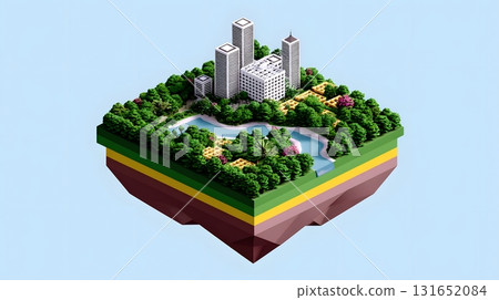 Isometric city made of waffles, a conceptual breakfast landscape 131652084