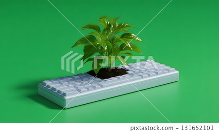 Plant growing from a computer keyboard, a digital nature crossover 131652101