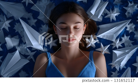 A dreamy escape surrounded by paper planes and stars 131652117