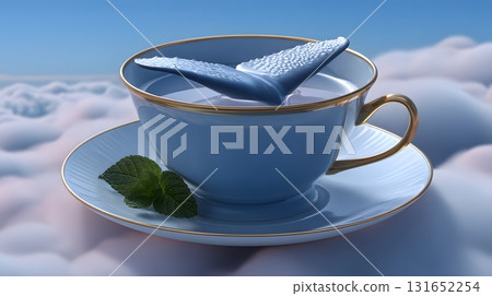 Whale Tail Emerging from Dreamlike Teacup 131652254