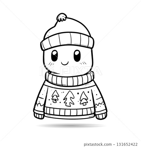 SEO Title: Cute Bear in Winter Clothes Doodle Vector. Kawaii Animal Character for Coloring Page. 131652422