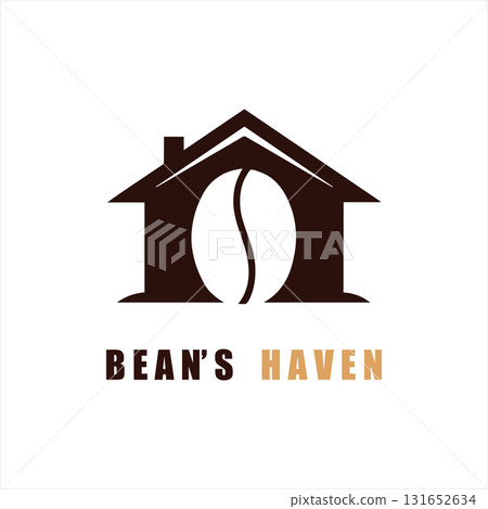 Coffee bean inside a house shape logo isolated on white background beans haven logo vector design 131652634