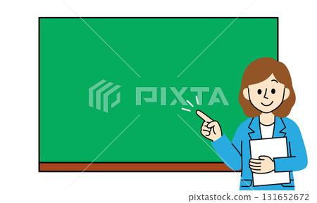 一位身穿西裝的女士指著黑板解釋 131652672
