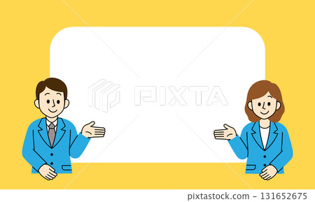 身穿西裝的男女員工發出指示的插圖(流行、解釋、介紹) 身穿西裝的男女員工發出指示的插圖(流行、解釋、介紹) 131652675