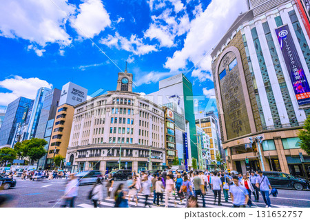 Tokyo cityscape, Japan, September 24th. Ginza, Tokyo. View of Seiko House Ginza and other buildings. 131652757