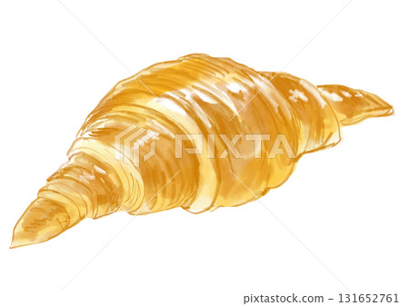 Hand-drawn watercolor illustration of a freshly baked and delicious-looking croissant Hand-drawn watercolor illustration of a freshly baked and delicious-looking croissant 131652761