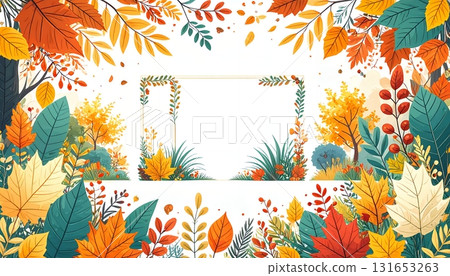 秋季植物框架和葉裝飾套裝 131653263