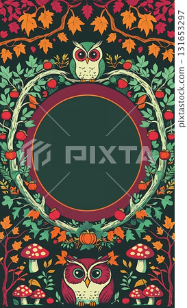 普普藝術風格秋季森林貓頭鷹框架 131653297