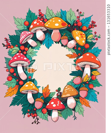 Pop mushroom and acorn autumn wreath 131653310