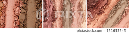 Set of crushed eyeshadow powder with brush strokes isolated on transparent background Set of crushed eyeshadow powder with brush strokes isolated on transparent background 131653345
