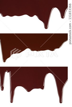 Set of wide chocolate drips, isolated on transparent background 131653366