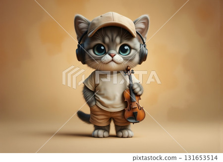 A modern musician kitten plays the violin A modern musician kitten plays the violin 131653514