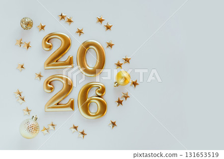 Happy New Year 2026. Golden numbers on a white background Happy New Year 2026. Golden numbers on a white background 131653519