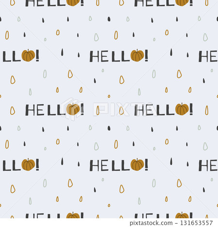 Seamless Halloween pattern with hello quotes with pumpkin and drops, vector illustration. Design backgrounds Seamless Halloween pattern with hello quotes with pumpkin and drops, vector illustration. Design backgrounds 131653557