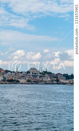 Istanbul, Turkey. Scenic view of the Bosphorus Strait with city view in the background. Urban skyline and city life. 131653901