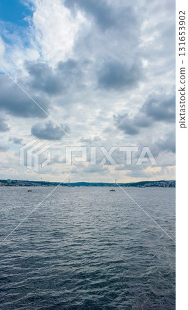 Istanbul, Turkey. Scenic view of the Bosphorus Strait with city view in the background. Urban skyline and city life. Istanbul, Turkey. Scenic view of the Bosphorus Strait with city view in the background. Urban skyline and city life. 131653902