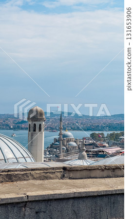 Istanbul, Turkey. Scenic view of the Bosphorus Strait with city view in the background. Urban skyline and city life. 131653906