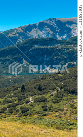 Mountain view of the Rila Mountains in Bulgaria. Seven Rila Lake hike. Eco trails. Connection with nature. 131653935