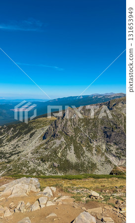 Mountain view of the Rila Mountains in Bulgaria. Seven Rila Lake hike. Eco trails. Connection with nature. 131653949