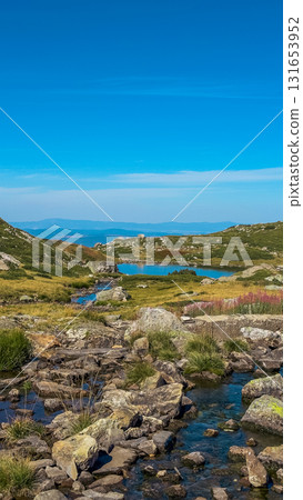 Mountain view of the Rila Mountains in Bulgaria. Seven Rila Lake hike. Eco trails. Connection with nature. 131653952