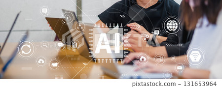 A team meeting for companies promoting the use of AI in business and the introduction of digital transformation A team meeting for companies promoting the use of AI in business and the introduction of digital transformation 131653964
