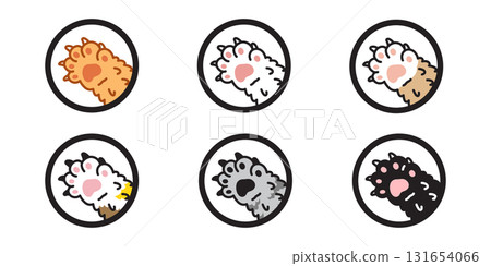 cat paw vector kitten calico icon fur fluffy cartoon character round border pet dog puppy animal doodle logo illustration symbol design 131654066