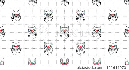 dog seamless pattern french bulldog doctor cartoon doodle stethoscope hospital eyeglasses eyewear pet tile background checked dash line gift wrapping paper repeat wallpaper illustration 131654070