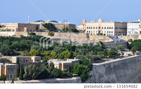 Drone view of Valletta city with garden - capital of Malta island 131654082