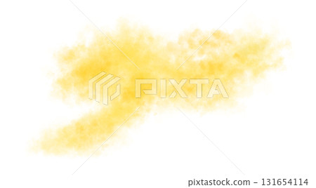 Yellow smoke texture on transparent background, horizontal flow of dense swirling cloud with soft gradient and realistic structure for visuals and overlays 131654114