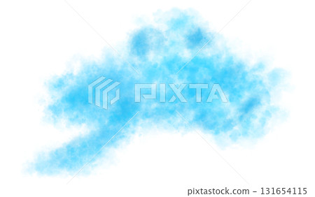 Light blue smoke texture on transparent background, horizontal flow of dense swirling cloud with soft gradient and realistic structure for visuals and overlays 131654115
