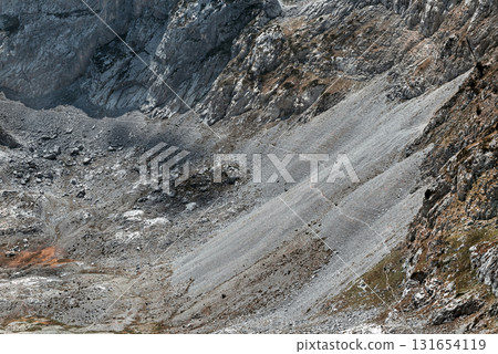 Narrow Pathway on Scree Slope in Albanian Alps 131654119
