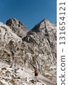 Woman Hiking Alone in Alpine Mountain Landscape 131654121
