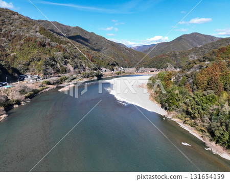 Aerial view of the Niyodo River Aerial view of the Niyodo River 131654159