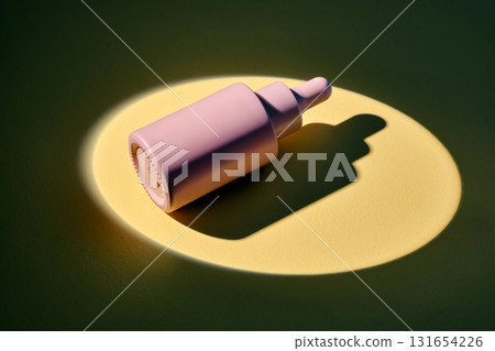 Bottles of facial serum on a golden background in the spotlight. Bottles of facial serum on a golden background in the spotlight. 131654226