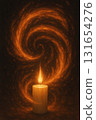 Atmospheric fantasy scene featuring a candle emitting a spiral of glowing light, evoking spirituality and calm 131654276