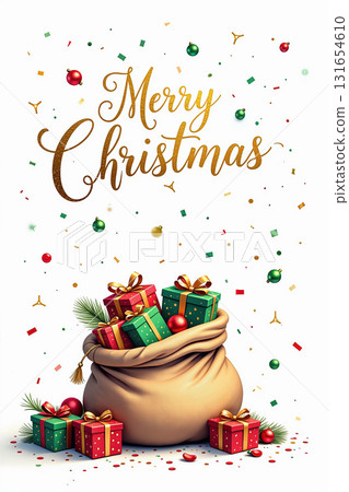 Merry Christmas with gifts and confetti. 131654610