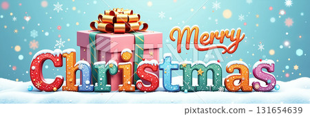 Colorful Christmas gifts and text. 131654639