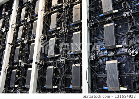 Equipment rear panel of big video display Equipment rear panel of big video display 131654928