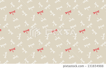 Modern pattern with red and white dragonfly silhouettes flying 131654988