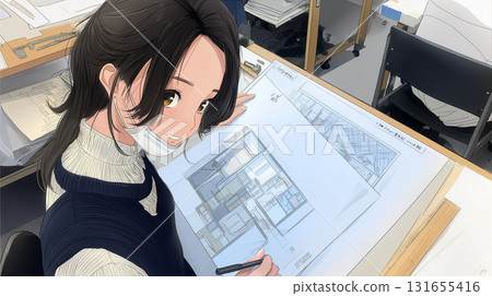 動漫風格的女孩畫平面圖 131655416