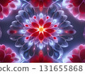 Abstract flower with petals emitting light. The color scheme includes neon shades of blue, purple and pink. 131655868