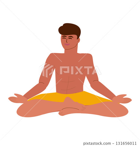 Young tanned man meditating - isolated 131656011